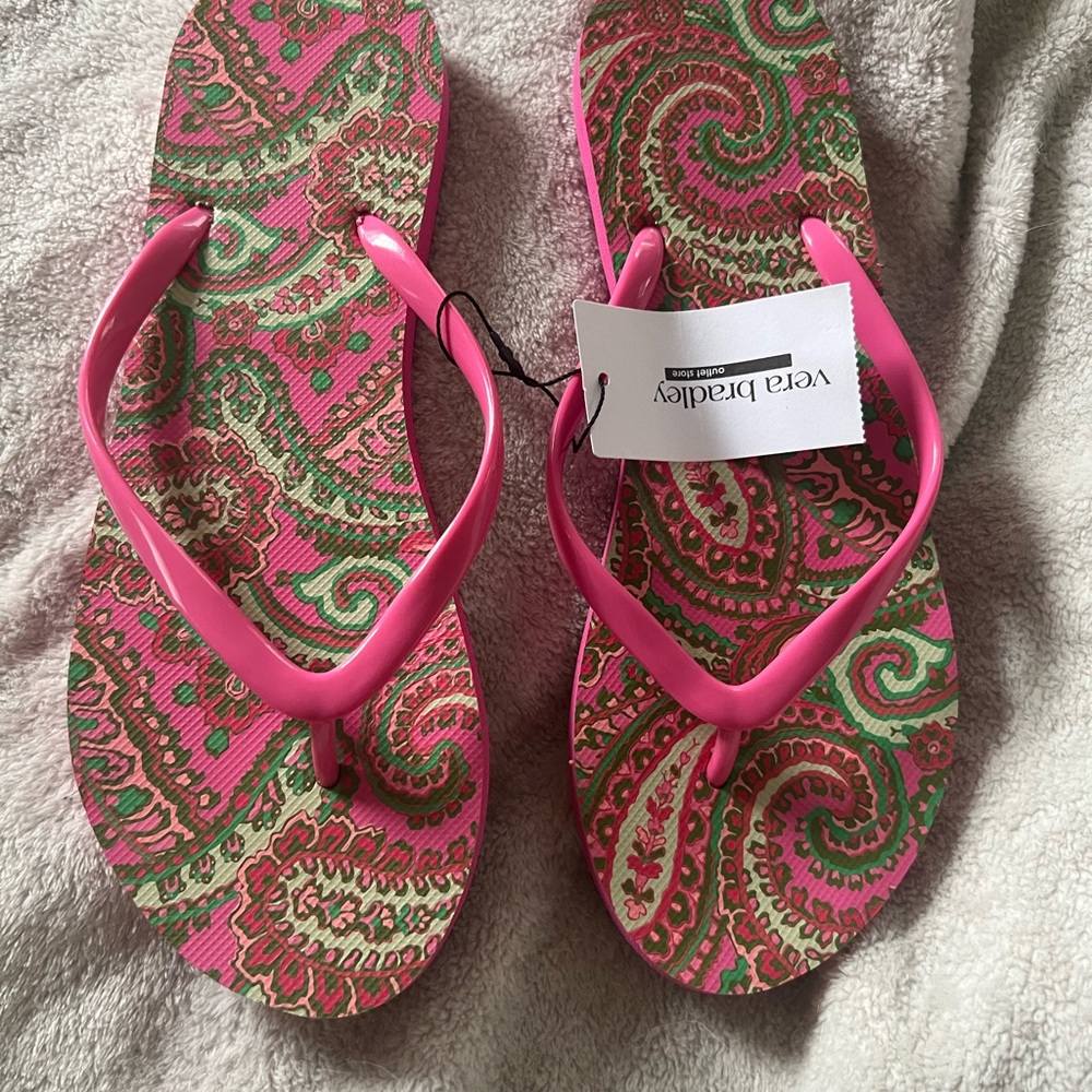 Vera Bradley Pink and Green Paisley Sandals